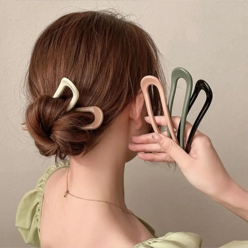 Retro PVC New Chinese Style Hairpin Chinese Style U-shaped Design U-shaped Hairpin Multi-color Hair Comb Female