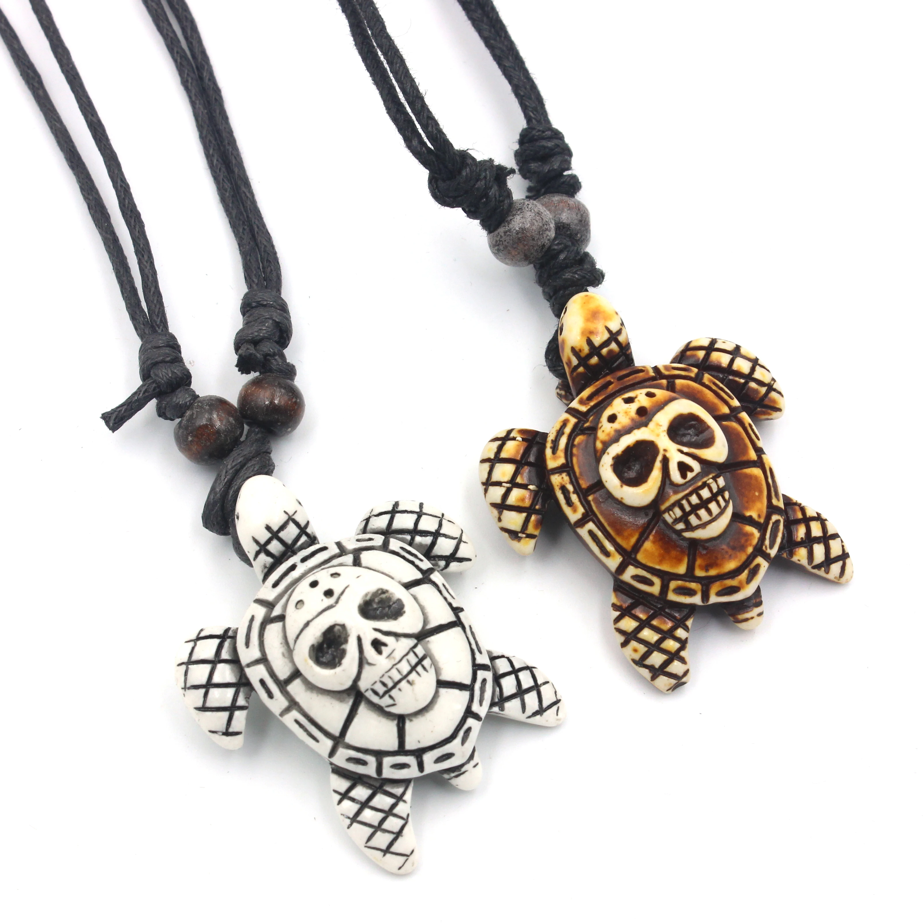 Simulation Knochen geschnitzte Schädel Schildkröte Anhänger Halskette für Männer Frauen Halloween Schmuck Geschenk