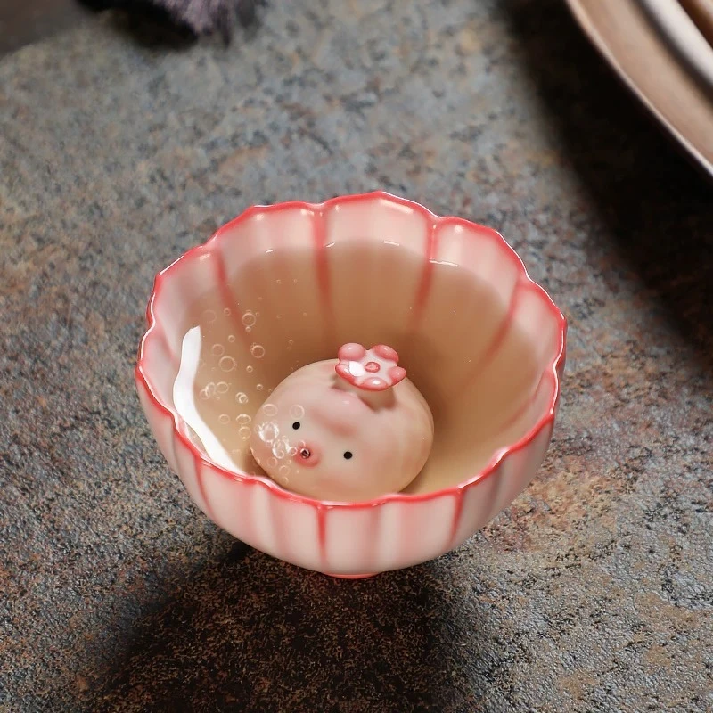 Pink Ru Kiln Bubble Spitting Tea Pet Fish Creative Pig Ceramic Master Cup Cute Tea Toy