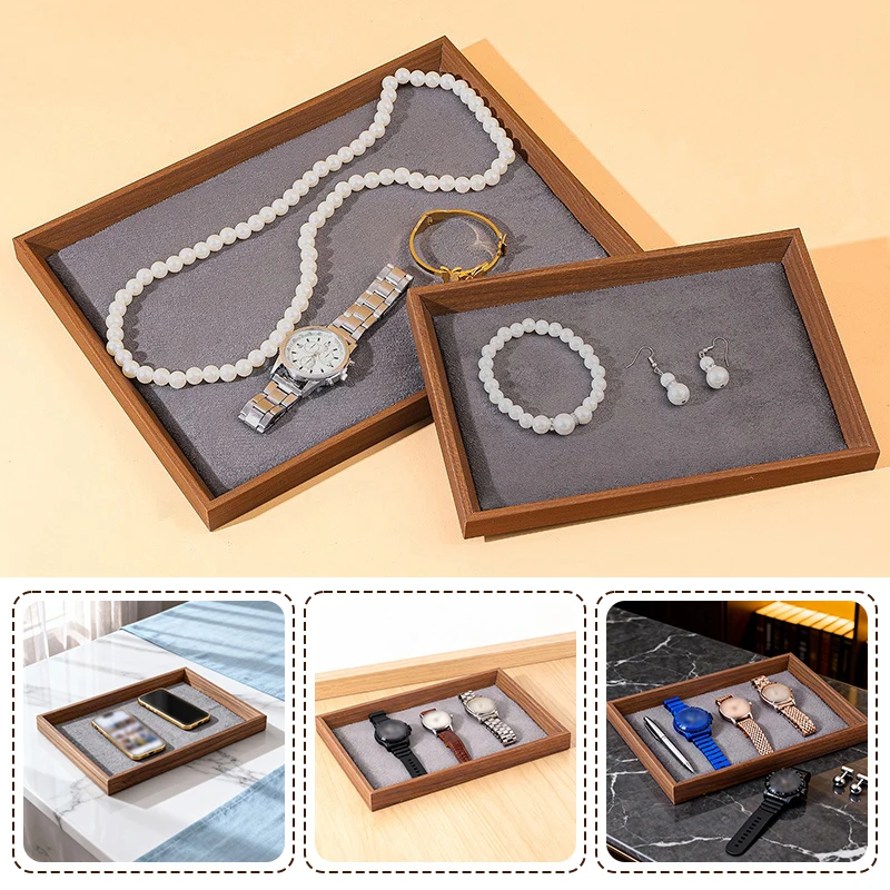 Wooden Jewelry Organizer Tray Ring Bracelet Necklace Viewing Tray Watch Display Tray Jewelry Storage Plate Showcase