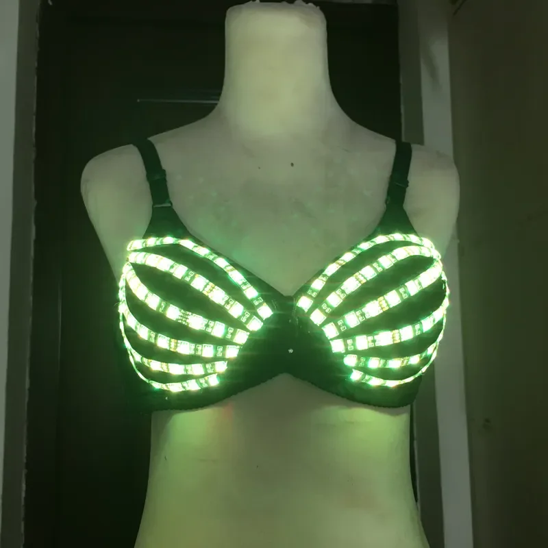 LED Light Up Bra Set for Women Rave Festival Costume Glowing Lingerie Party Performance Outfit with Bright Light Effect