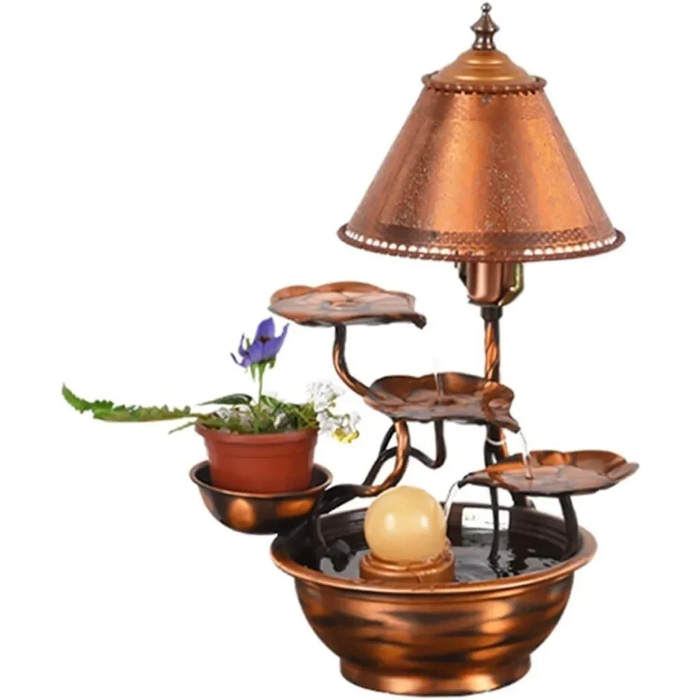 Tabletop Water Fountain Pure Copper Tabletop Water Fountain - Indoor Desktop Waterfall Fountain Metal Flower Indoor/Outdoor