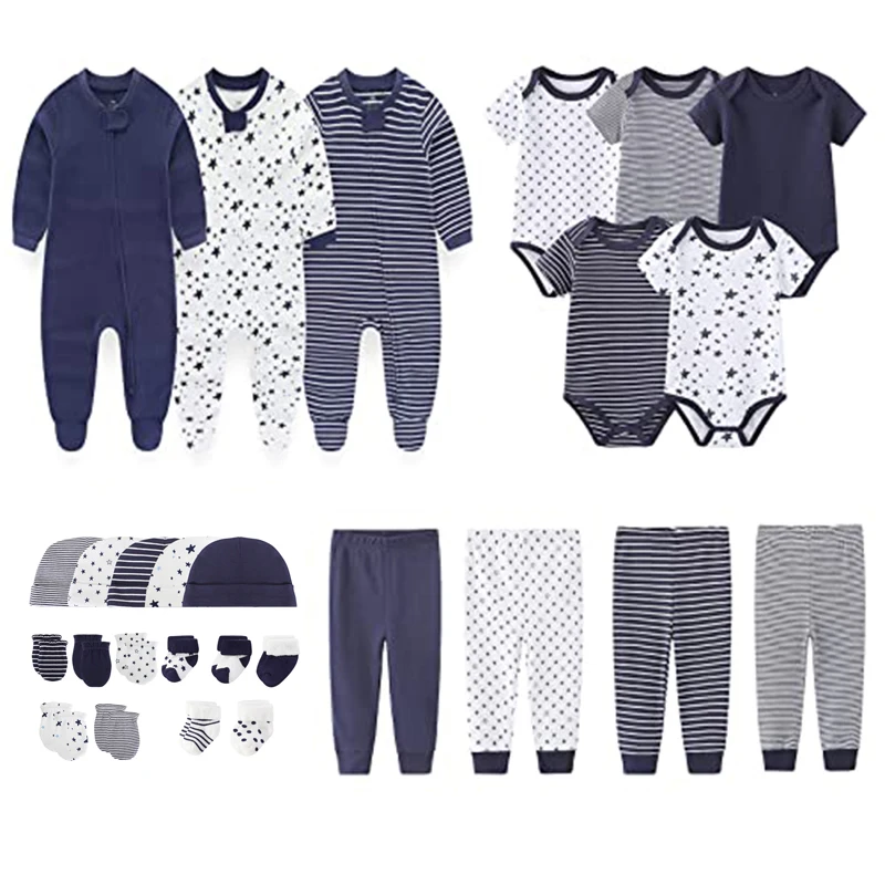 27Pieces Newborn Baby Gift Set Solid Color 100%Cotton Baby Girl Clothes Baby Boy Clothes Essentials and Accessories