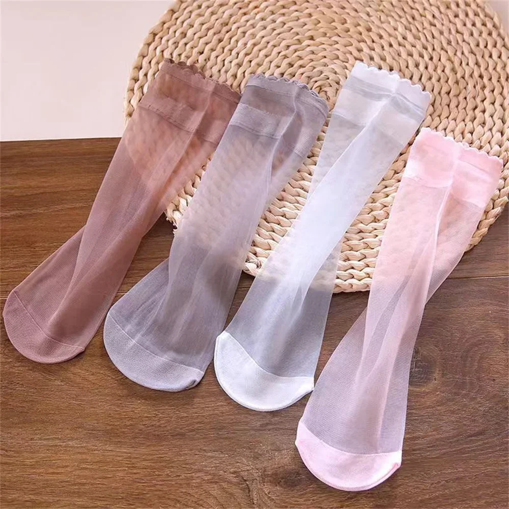 10 pares de meias femininas de verão, meias de seda cristal ultrafinas transparentes, meias pretas e brancas de nylon, meias curtas no tornozelo