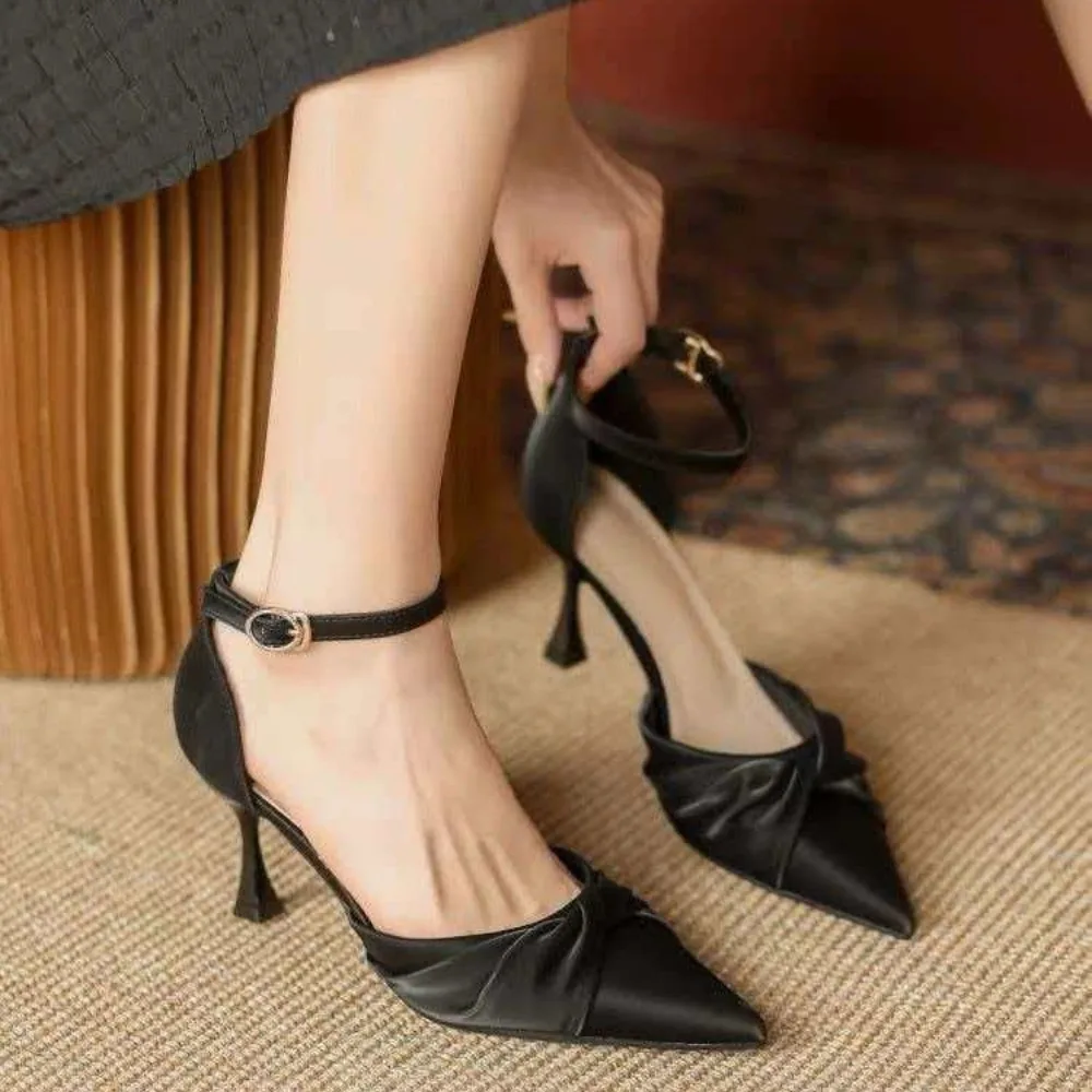 Summer Sandals with Open Toe, Hollow Design, Single Strap,shallow Mouth,fresh Style, Pointed Toe, Low Heel, Slim Heel High Heels