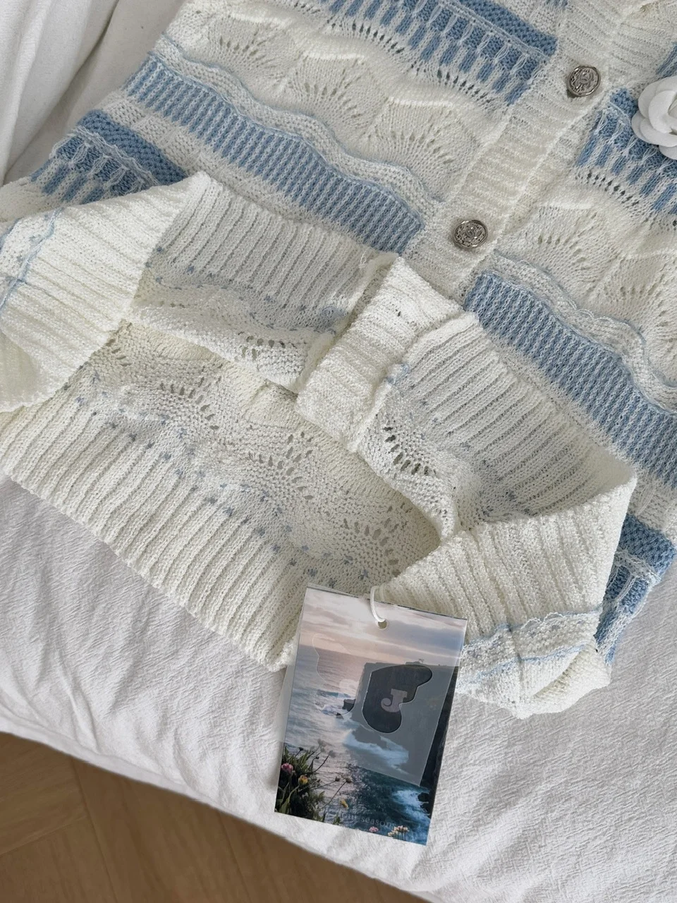 سترة صيفية محبوكة أنيقة مجوفة مستديرة Ne Svel ملابس نسائية لون Blo مخطط تصميم زهرة مجوفة #5