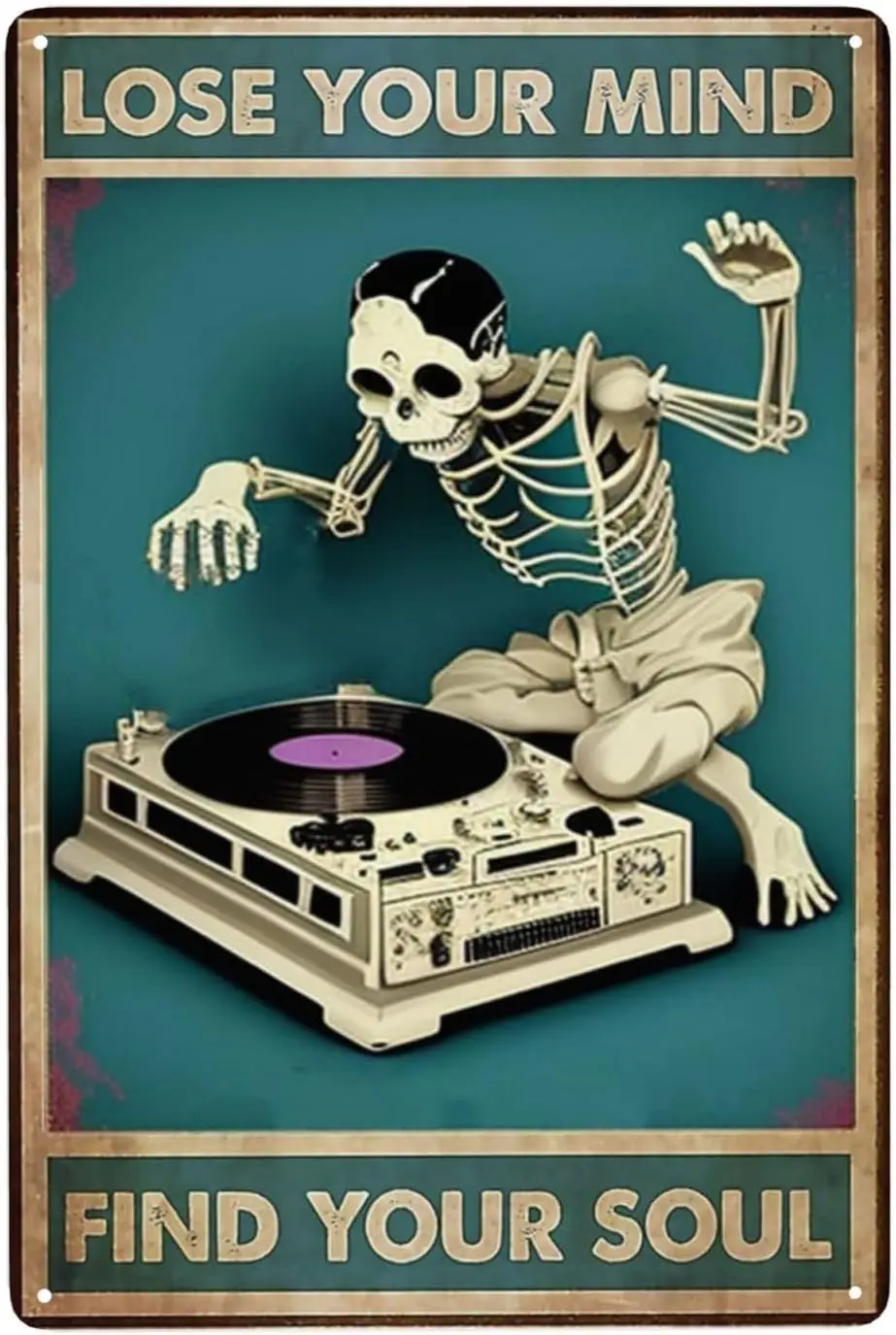 Skull Music Metal Tin Sign 8x12 Inches - Hip Hop Wall Decor for Bedroom & Club, Rustic Destroyed Finish with Retro Soul Quot