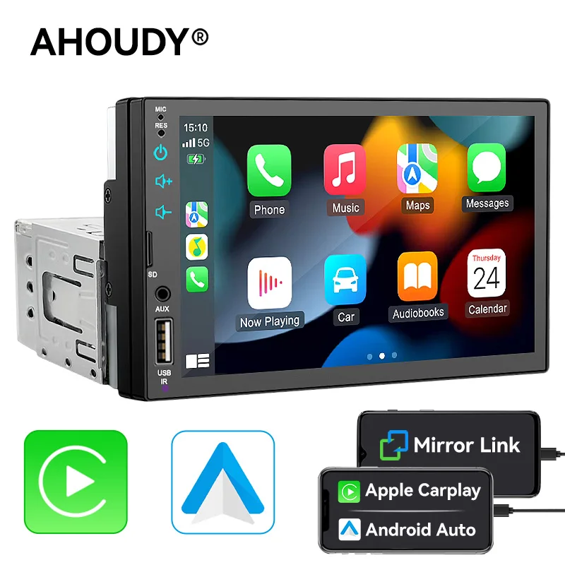 

Ahoudy 1 Din Car Radio 7 Inch Multimedia Video Player Carplay Android Auto Bluetooth Touch Screen