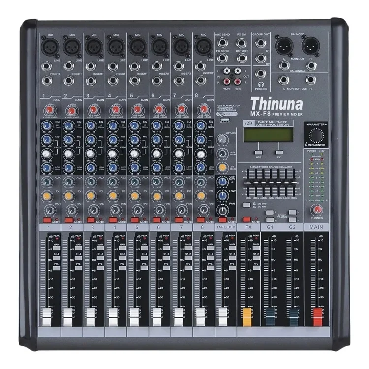 

Thinuna MX-F8 Universal High Quality Audio Mixer 8 Channel Stereo Two Braid Mixer Audio Dj Mixer Console With USB and Effertor