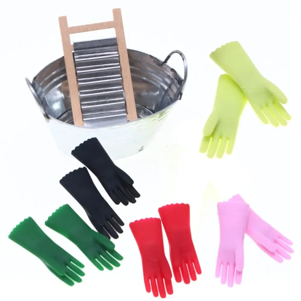 1/12 Scale Dollhouse Gloves Pink Green Scene Model Mini Baking Glove Doll Accessories Playing House Miniature Cleaning Gloves