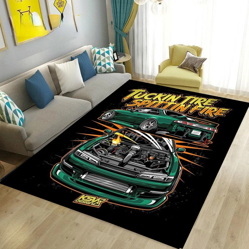

JDM Cool Racing Car Pattern Carpet for Bedroom Decor Non-slip Home Living Room Sofa Area Rugs Hallway Bathroom Kitchen Floor Mat