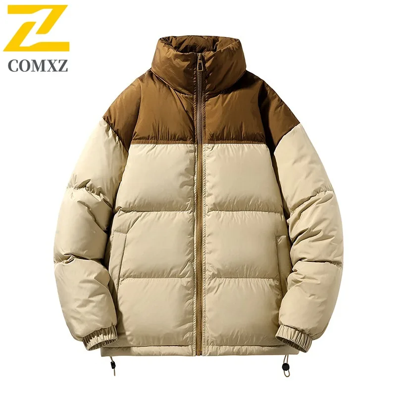 COMXZ Men's Parker Coat Block Color Lightweight Stand Collar Casual Versatile Skiing Puffer Jacket Travel Minimalist Down Jacket