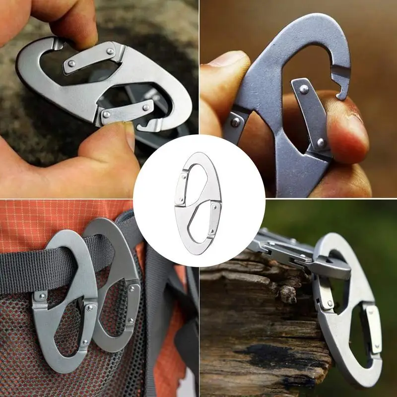 Small Carabiner Clip Metal Anti-Theft Zipper Clips Double Clip Hooks Wear-Resistant Key Chain Ring Loop Quick Release Carabiner