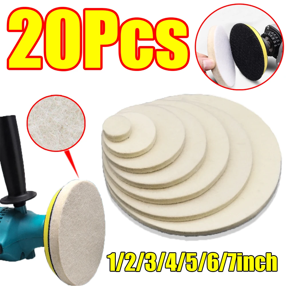 

1-20 шт. полировальная подушечка из шерстяного фетра 1/2/3/4/5/6/7 дюймов, полировка стекла, ремонт царапин для дрели, тонкая полировка металла, стекла, камня