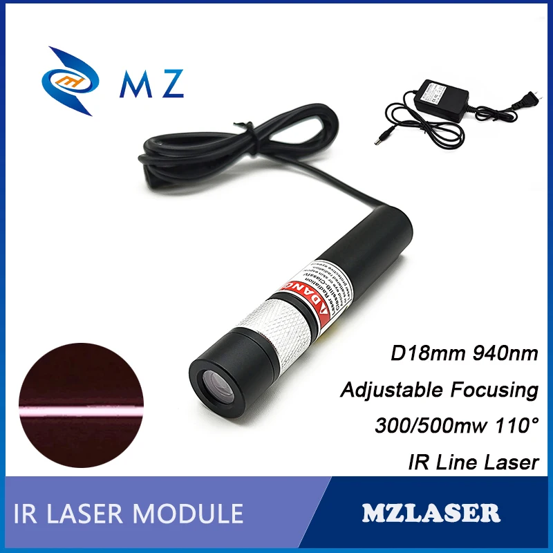 

IR Infrared Line Laser Module Service Life 50,000 Hours Adjustable Focusing 940nm 300mW 500mw Industrial Grade + Adapter