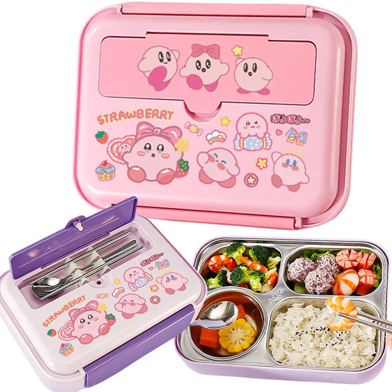 

Kirby Lunch Box Portable for Children School Office Bento Box with Tableware Lunch Container Complete Kit Microwavable Heating