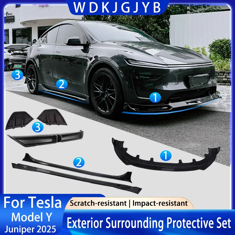 For Tesla ModelY Juniper 2025 Front Bumper Lip Side Skirt Rear Spoiler Diffuser Spoiler Exterior Surround Protective Accessories