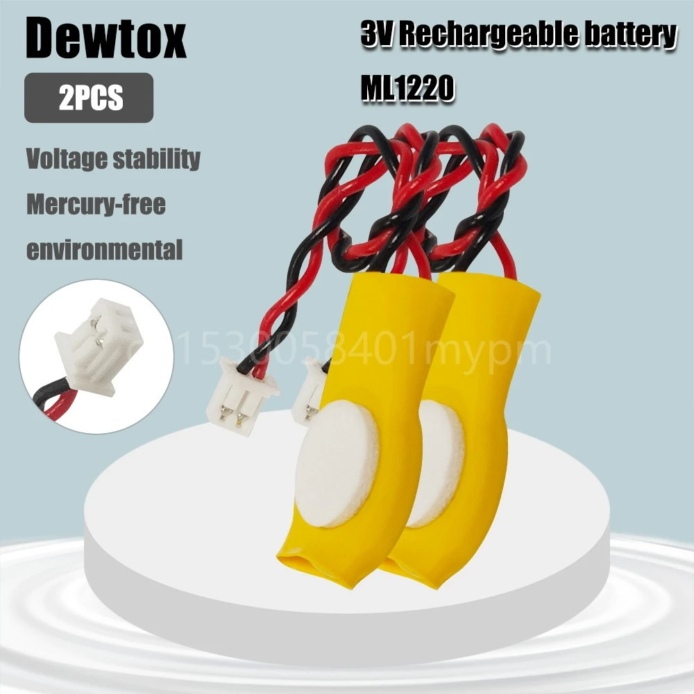 2PCS Dewtox ML1220 3V Motherboard CMOS Rechargeable Lithium Battery for Electronic Toy, Relay, Tax Control Machine