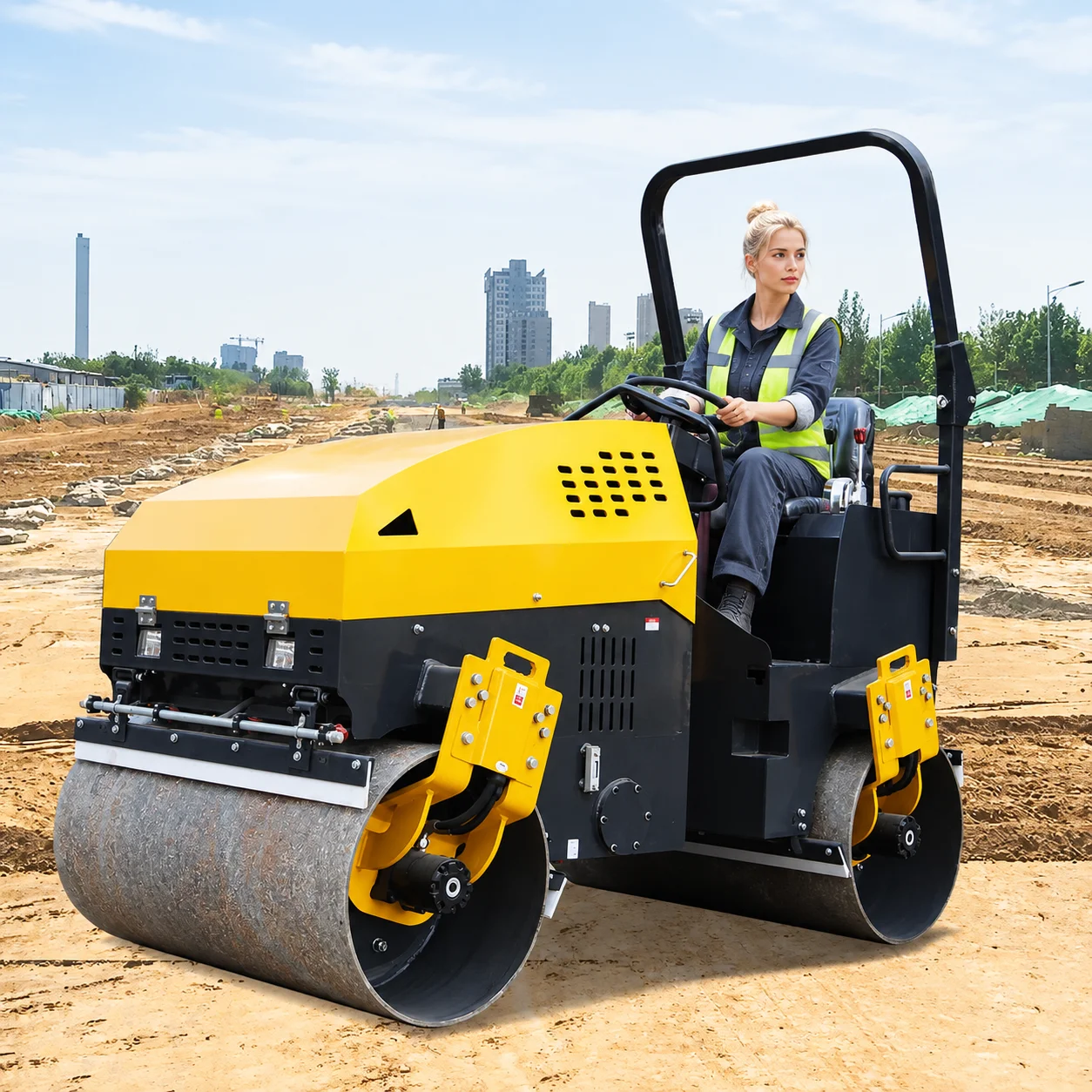 1-3 Ton Mini Double Drum Vibratory Road Roller Asphalt Compactor Construction Machinery Soil Compactor