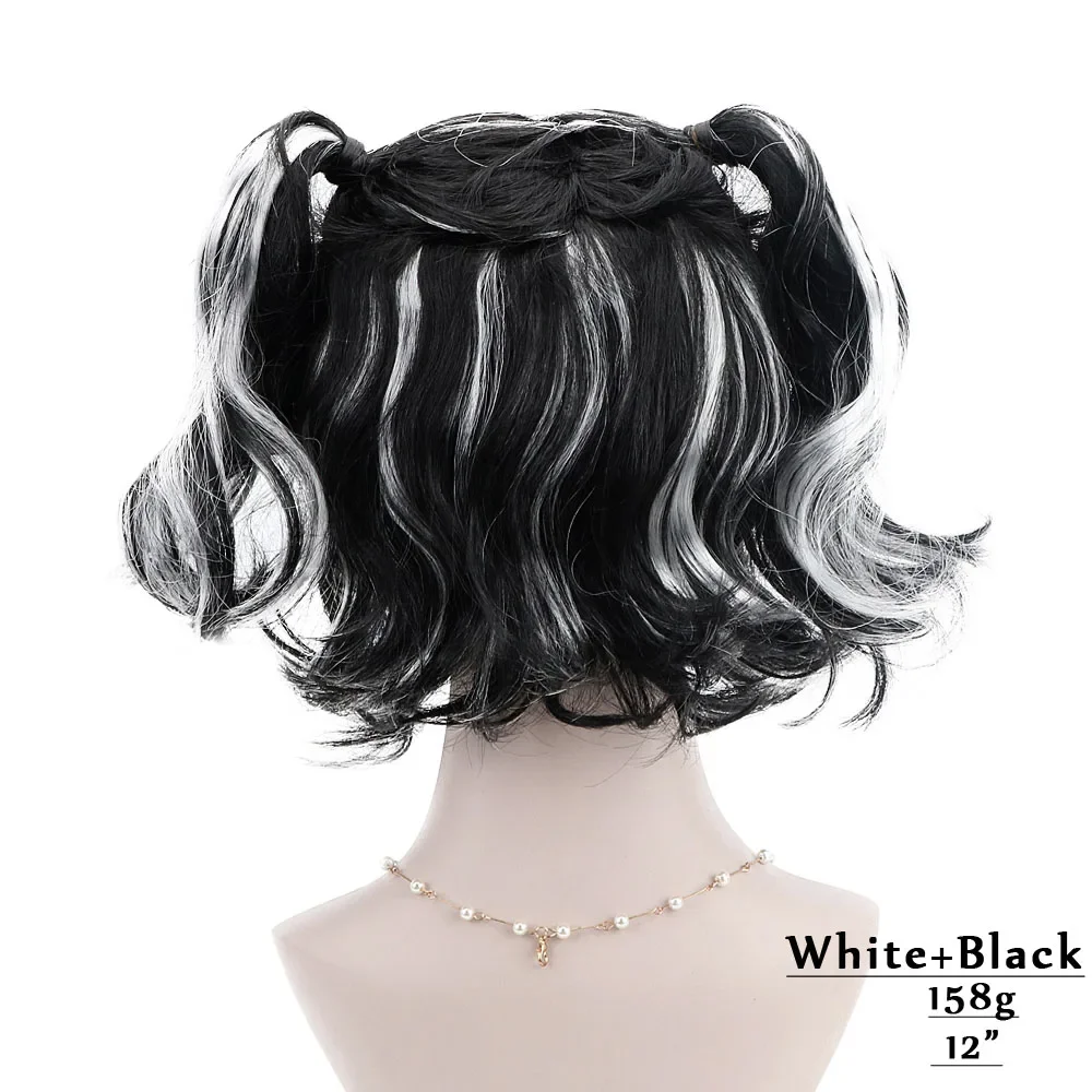 AICKER 12'' Short Wavy Synthetic Braiding Hair White Black 2x Twist Braids Colorful Pigtail Outre Cosplay Bob Wigs Bangs