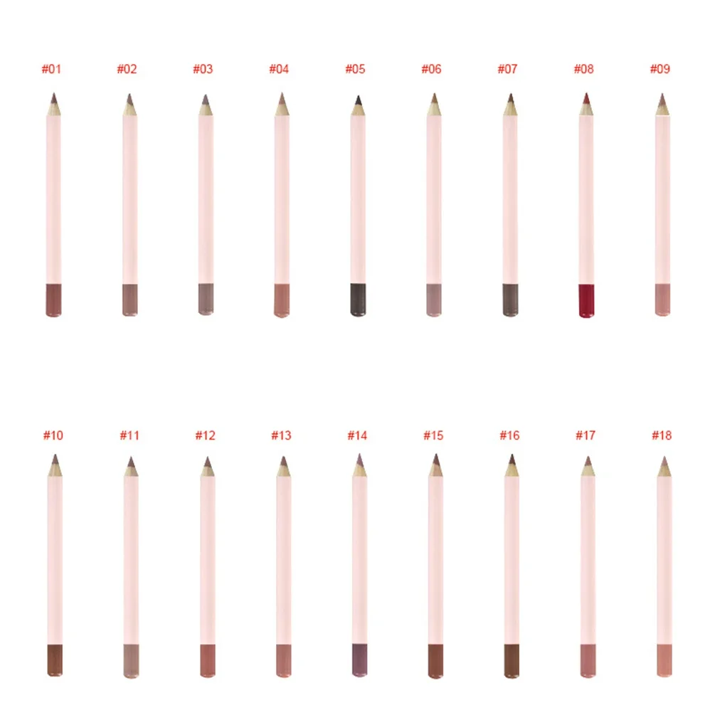 18 สี Lip Liner โลโก้ที่กําหนดเองฉลากส่วนตัว Pigment ติดทนนานกันน้ําไม่ซีดจาง Matte แต่งหน้าขายส่งโหดร้ายฟรี