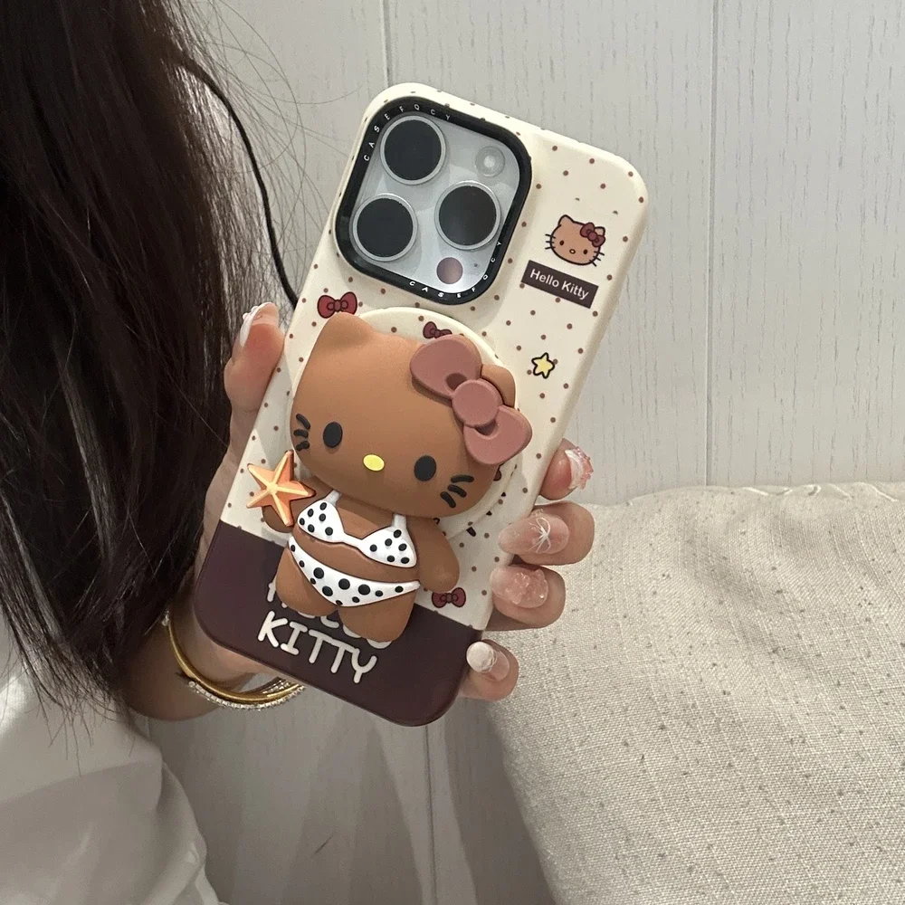 

Чехол для телефона с магнитной ручкой Magsafe с беспроводной зарядкой для iPhone 17, 16, 15, 14, 13, Pro Max, чехол с милым мультяшным рисунком Sanrio Hello Kitty