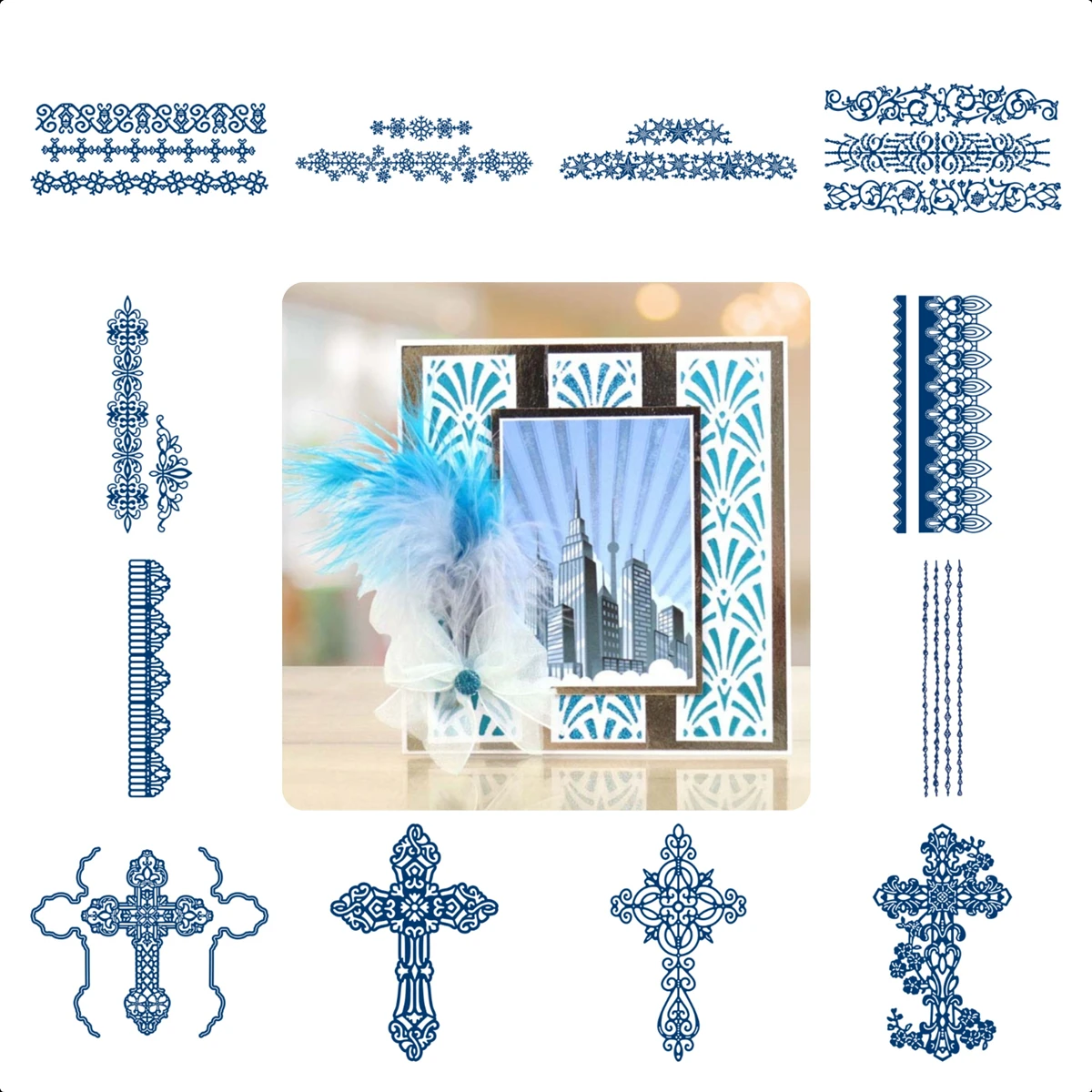 

2025 New Lace Cutting Dies Lines Hollowed Out Classical Flowers Vintage Border Cross Chirstmas Scrapbooking Card Craft