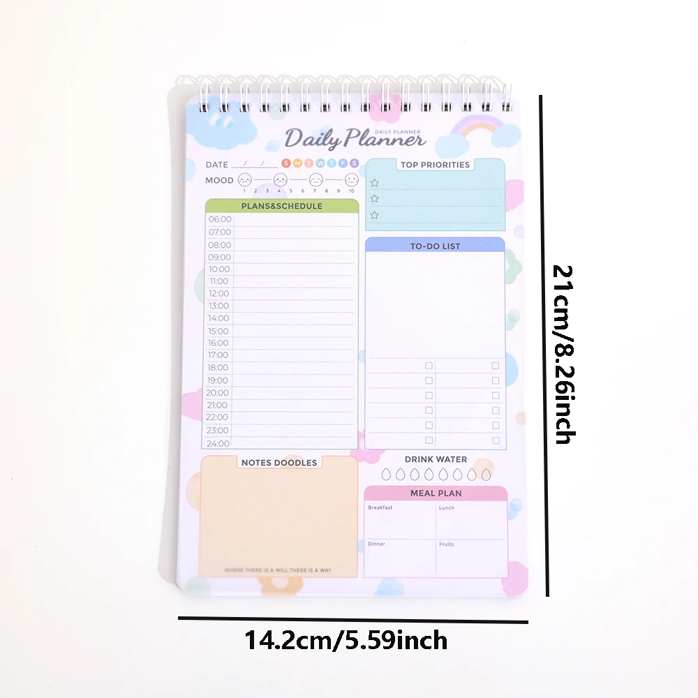 32sheets Cute Daily Planner Meal Planner Schedules Transparent PVC Hardcover Top Priorities Notepad Organizer Meal Plan Notebook