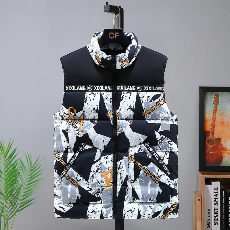 S-8XL Plus Size Men Sleeveless Jacket Winter 2023 New Casual Hooded Cotton Padded Sleeveless Vest Man Warm Camouflage Waistcoat