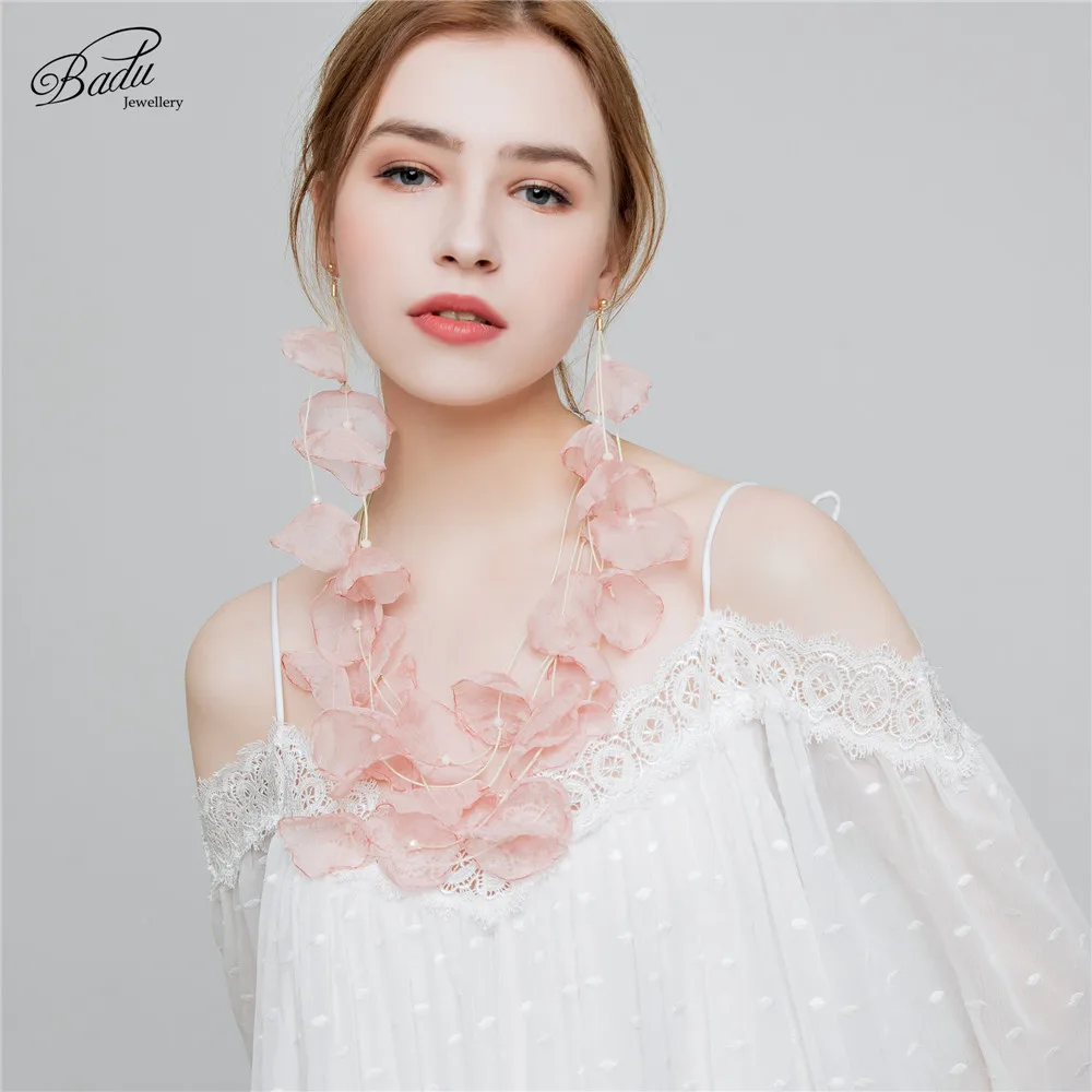 Badu Long Yarn Flower Earrings Bohemian Handmade Big Tassel Jewelry Colorful Drop Earring for Women Fashion Fabric Fringe Dangle
