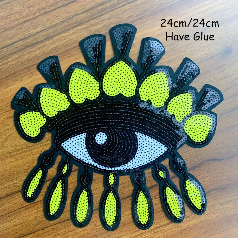 Embroidered Fabric Patch for Ladies and Girls, Yellow Eyes, DIY Blue Eyelash, Ironing, Sewing, Clothing, Luggage A