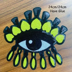 Embroidered Fabric Patch for Ladies and Girls, Yellow Eyes, DIY Blue Eyelash, Ironing, Sewing, Clothing, Luggage A