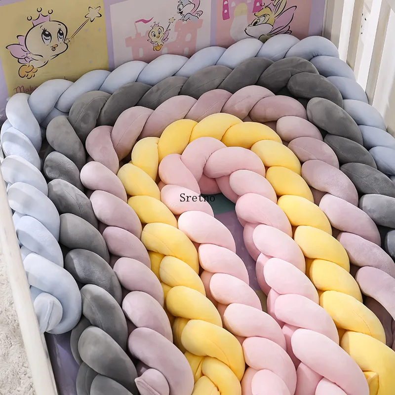 Handmade Cotton Rope Baby Bed Bumper, Knotted 3-Strand Braid Anti-Collision Pillow, Soft Protective Crib Surround for Infants