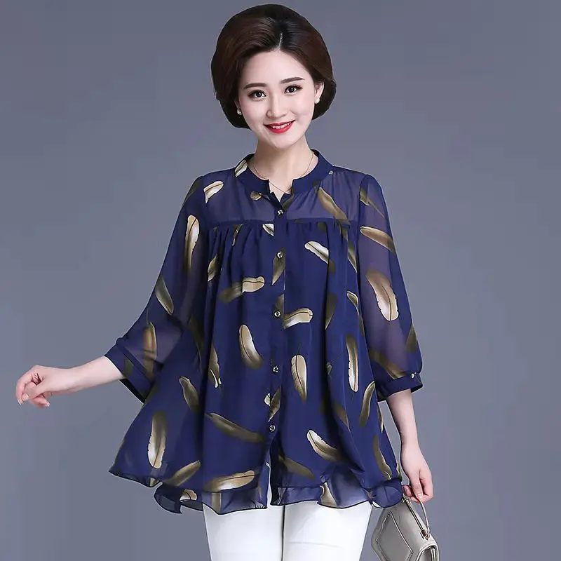 

Vintage Printed O-Neck Spliced Folds Chiffon Shirts Women's Clothing 2024 Spring Summer Loose All-match Tops Office Lady Blouses