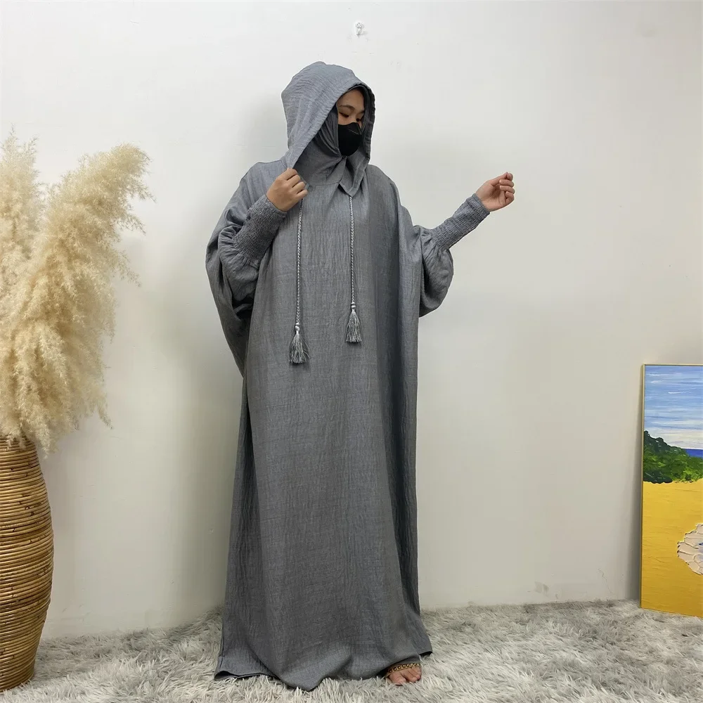 

Ramadan Eid Hooded Abayas for Women Muslim Maxi Dress Arabic Robe Turkey Kaftan Islam Clothing Prayer Garment Overhead Djellaba