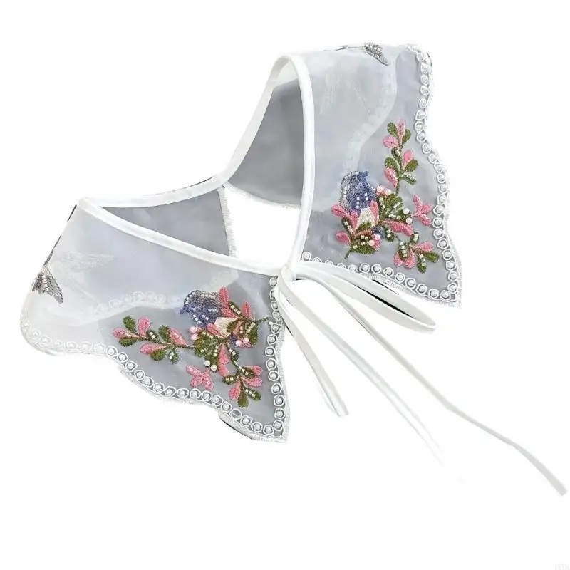 L5YA camicia borchiata con perline Camicetta Colletto ricamato con perline false Arte antica