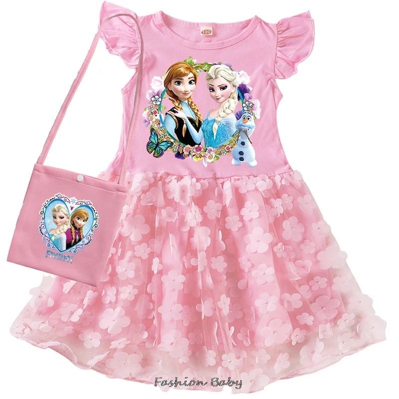 

New Disney Frozen Elsa Girls Dress Cartoon Summer Fashion Children's Princess Baby Girls Toddler Short Sleeve Cute Party Dress