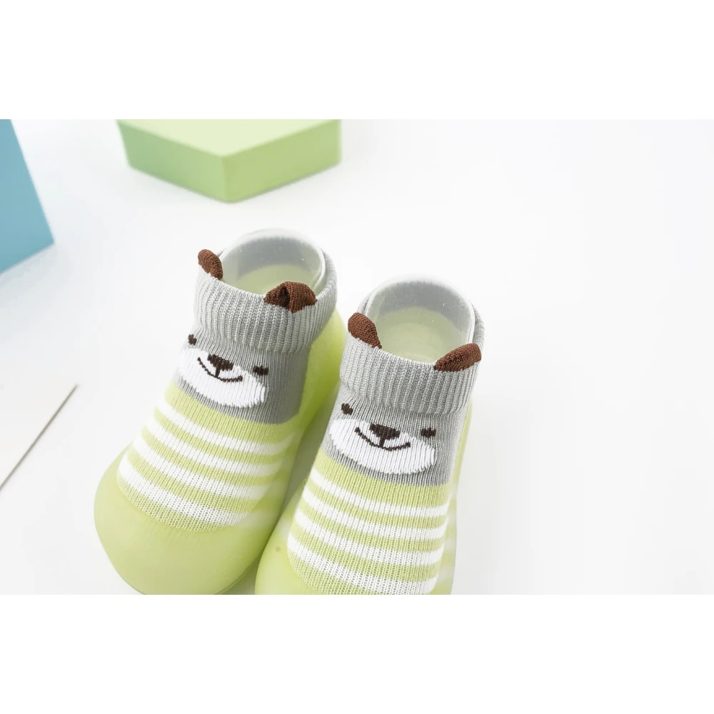 Chaussettes respirantes à semelle en silicone pour bébés garçons et filles, chaussures pour tout-petits, motif animal, non ald, coton décontracté, dessin animé