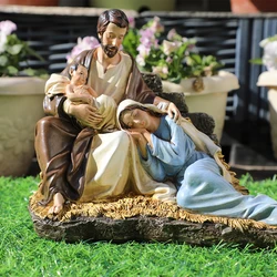 17cmH Christmas Figurines Decorations Holy Family Statue Figurines Holiday Sculpture Tabletop Scenes Festival Gift Home Decor