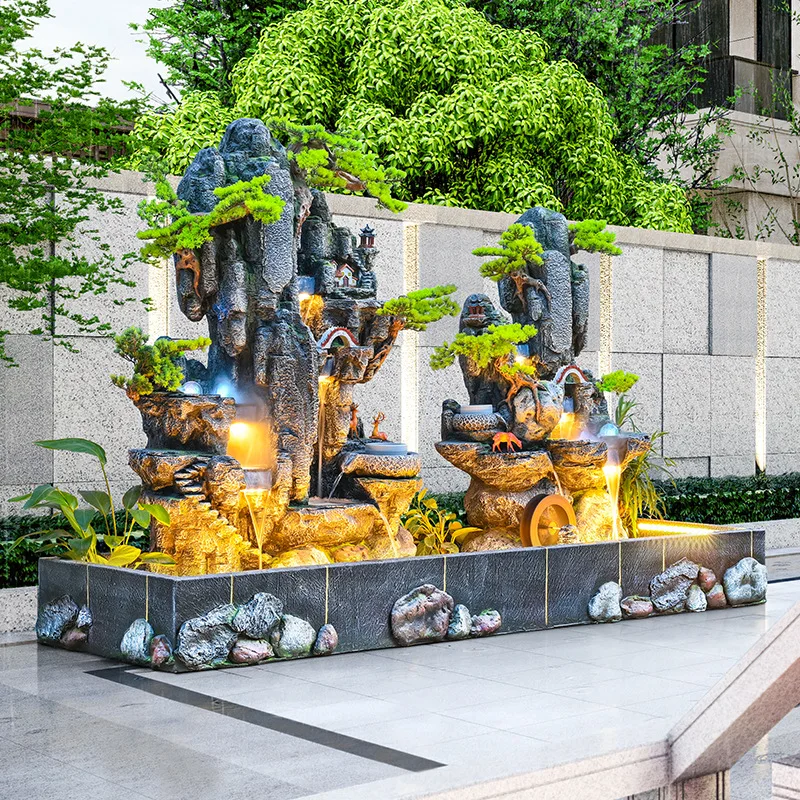 Large rockery stone fountain flowing water living room courtyard dining room decoration