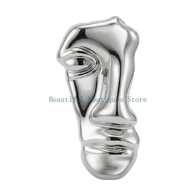 U4LF Large Fashion Brooch for Adults, Half Face Mask Design in Stainless Steel for Coat Scarf and Outerwear Styling