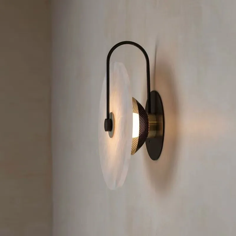 

Modern Minimalist Round Marble Wall Lamp for Bedroom Bedside Living Room Accent Wall Staircase Hallway Lighting