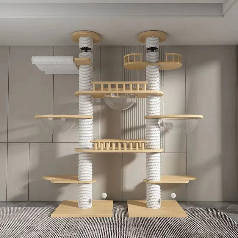 Oversized Double Pillar Cat Climbing Pillar Solid Wood Cat Cage Multifunctional Cat Stand Multi-Layer Jumping Platform Pet Tower