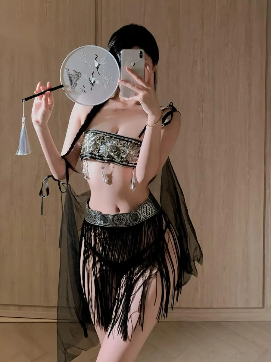 

Новые комплекты сексуальной юбки в древнем стиле Pure Desire Hanfu с цветочной вышивкой и сеткой с открытой спиной и глубоким V-образным вырезом, подтяжки, комплекты юбок без рукавов JGK7