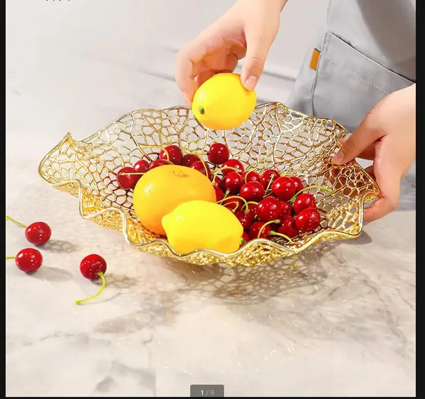 Electroplating Alloy Coral Plate Metal Hollow Fruit Desktop Storage Tray Snack Bowl Decorative Plates Dishes