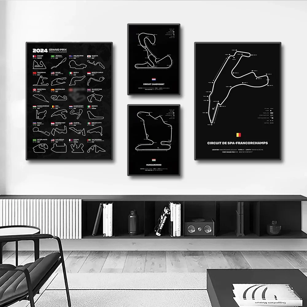 F1 2024 Season Calendar Posters Prints Canvas Painting Formula 1 Racing Circuits Track Wall Art Picture for Home Decor Fans Gift