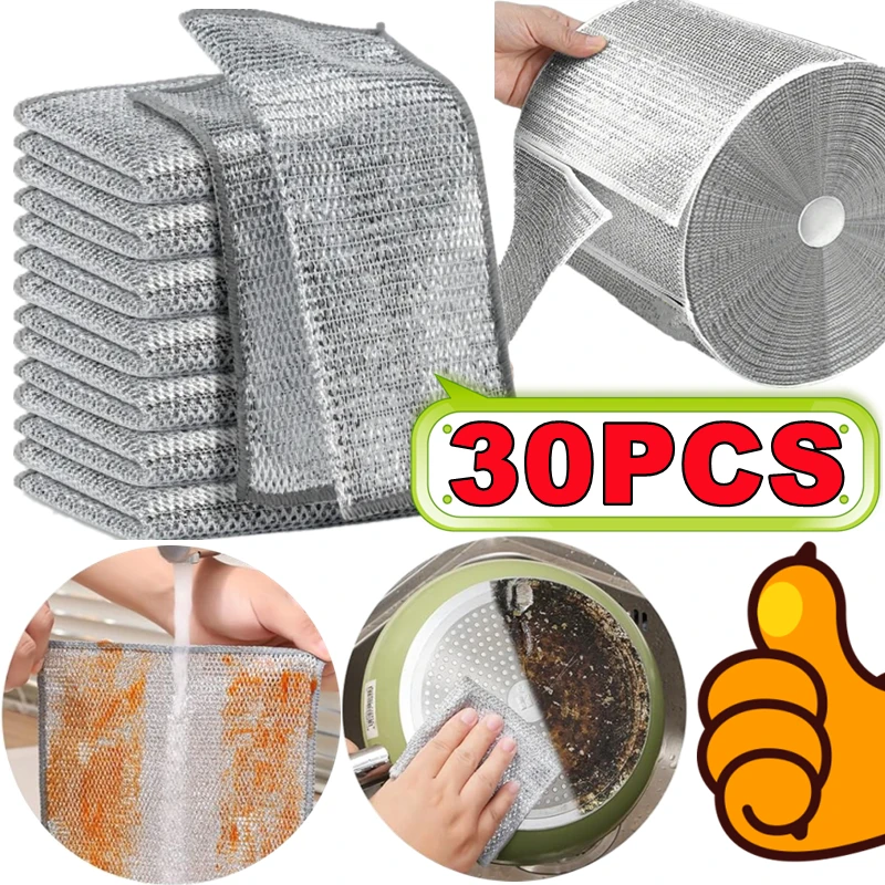 30-1pc Magic Cleaning Cloth Thickened Double-sided Metal Steel Wire Rags Kitchen Dish Pot Washdishing Cloths Towel Clean Tools