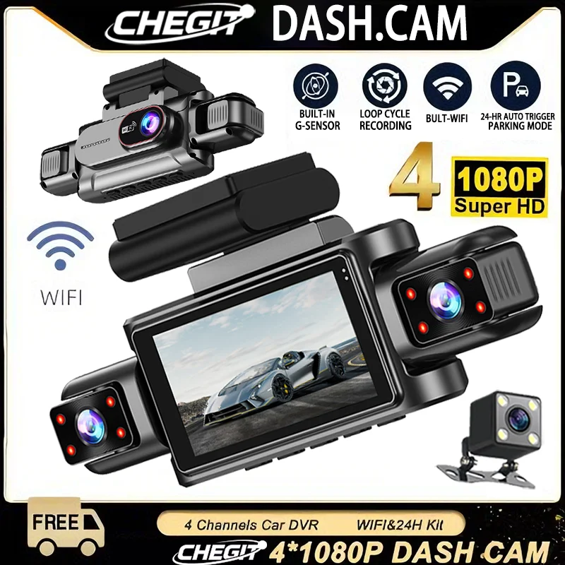 1080P 4 Objektiv 360 Grad Dash Cam Für Autos WIFI APP Auto DVR 4-Kanal Front Kamera video Recorder Rückansicht Kamera Für Fahrzeug