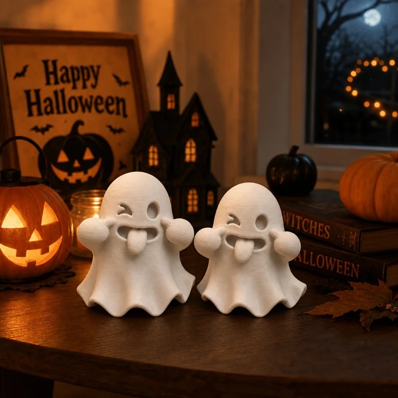 Playful Cute Ghost Statue Figurine – Halloween Creative Healing Mini Decor Gift Ornament for Display