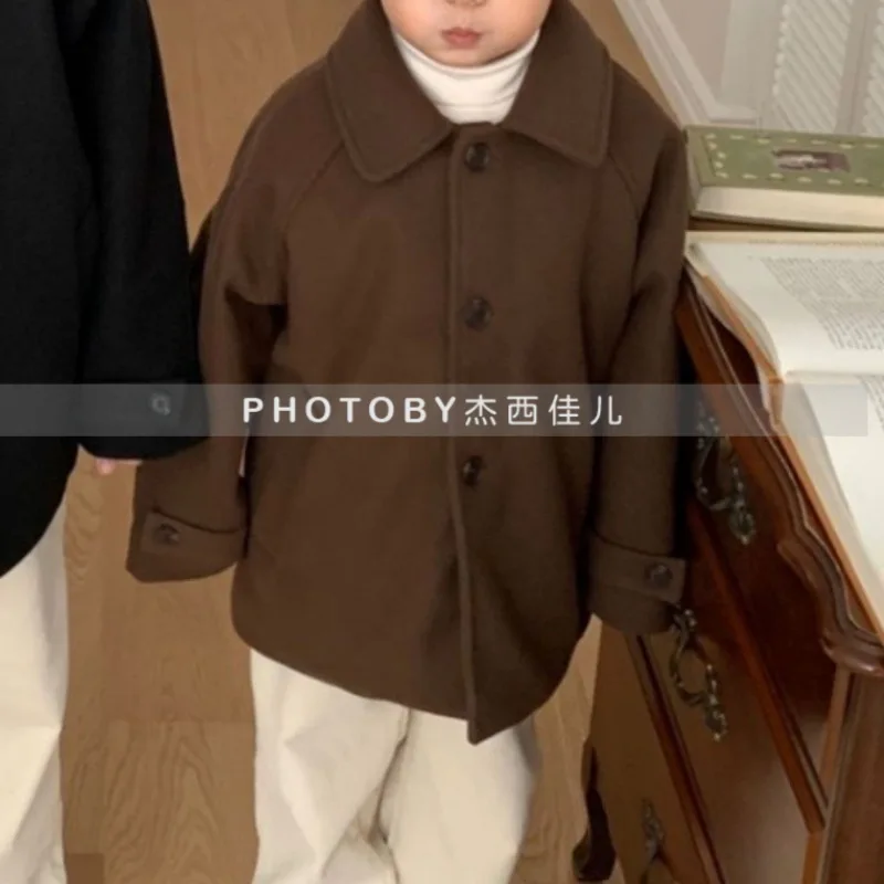 

Korean Children's Clothing 2025 Winter New Products Boys and Girls Fashion Warm Woolen Korean Version Casual Coat Jacket